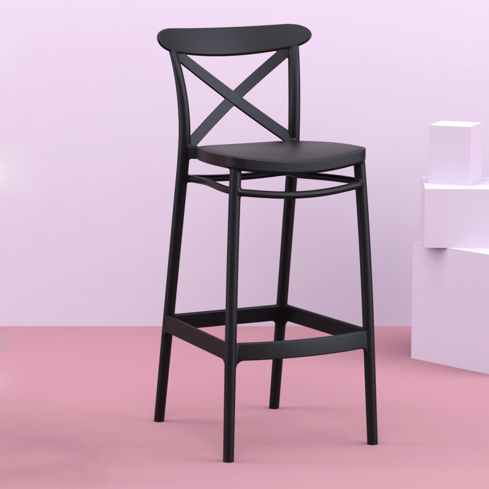 Cross Bar Stool, Set of 2, Black