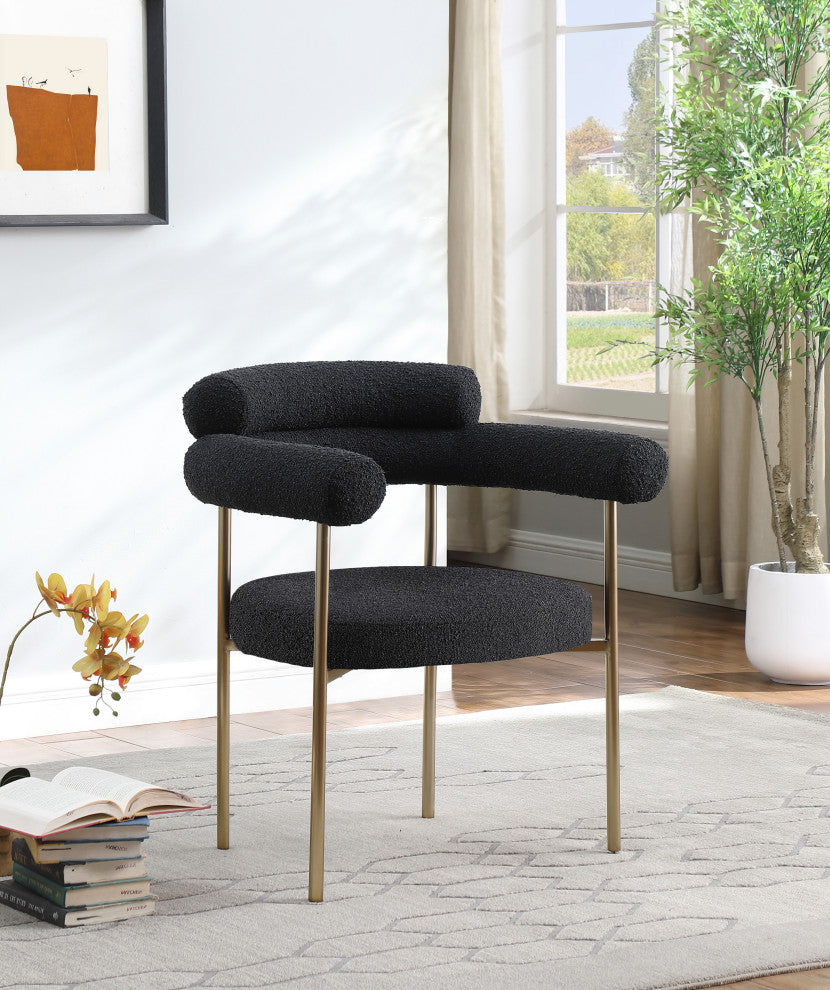 Blake Upholstered Dining Chair, Black, Boucle Fabric, Brushed Brass, Set of 2