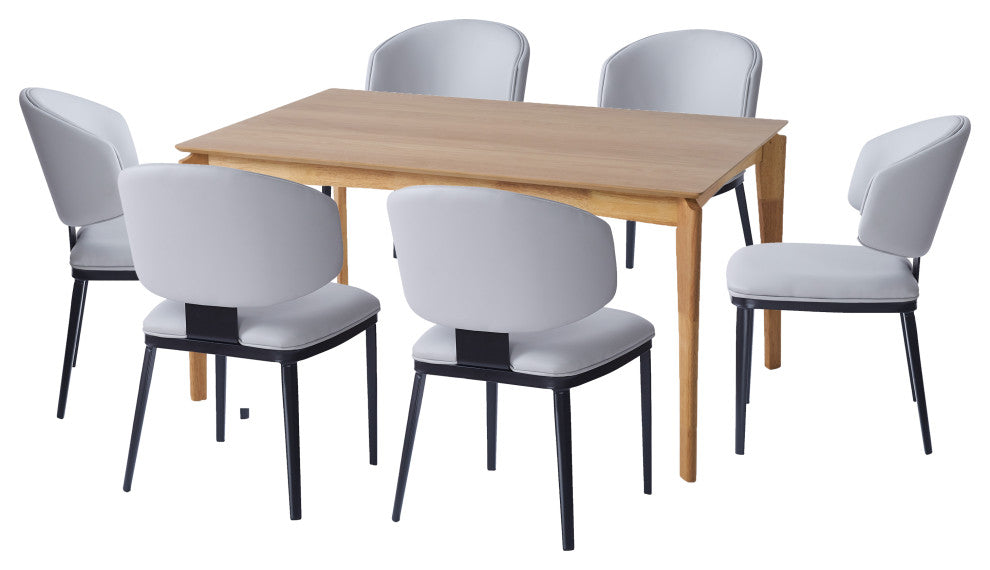 GDF Studio 7-Piece Mid-Century Dining Set, Chairs & Table, Gray/Black/Natural