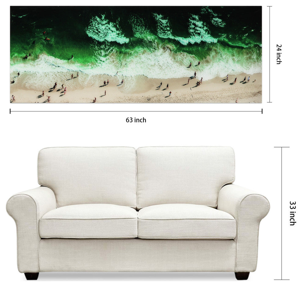"High Tide" Beach Wall Art Frameless Free Floating Tempered Glass Print 24"x 63"