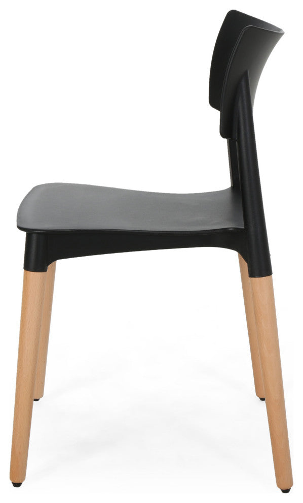 Isabel Dining Chair With Beech Wood Legs, Set of 2, Black, Natural