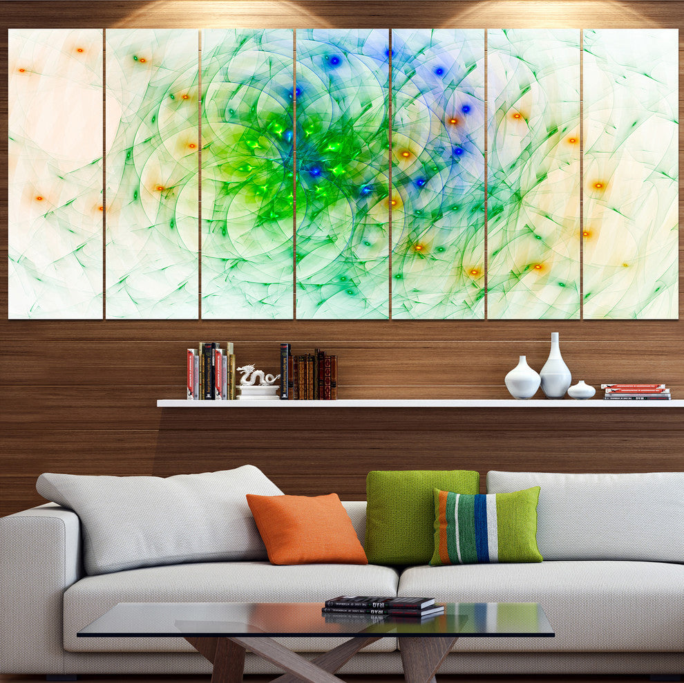 Green Outline of Fractal Colors, Abstract Wall Art Canvas, 83"x32", 7 Panels