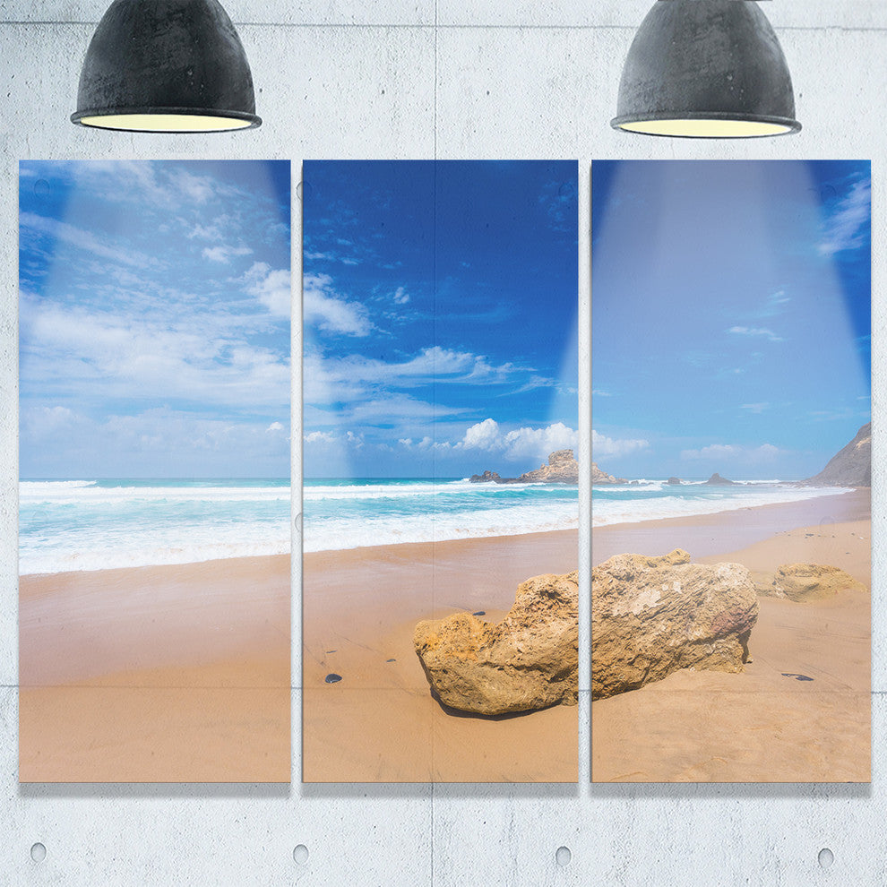 "Huge Brown Rock in Atlantic Seashore" Metal Wall Art, 3 Panels, 36"x28"