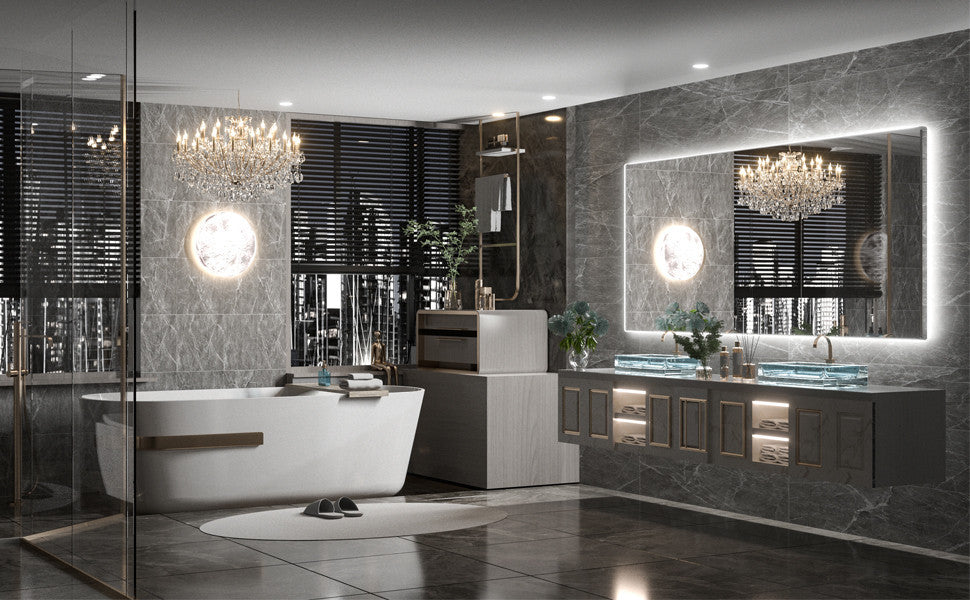 Backlit LED Mirror for Bathroom, Anti-Fog Dimmable, Silver, 60x28