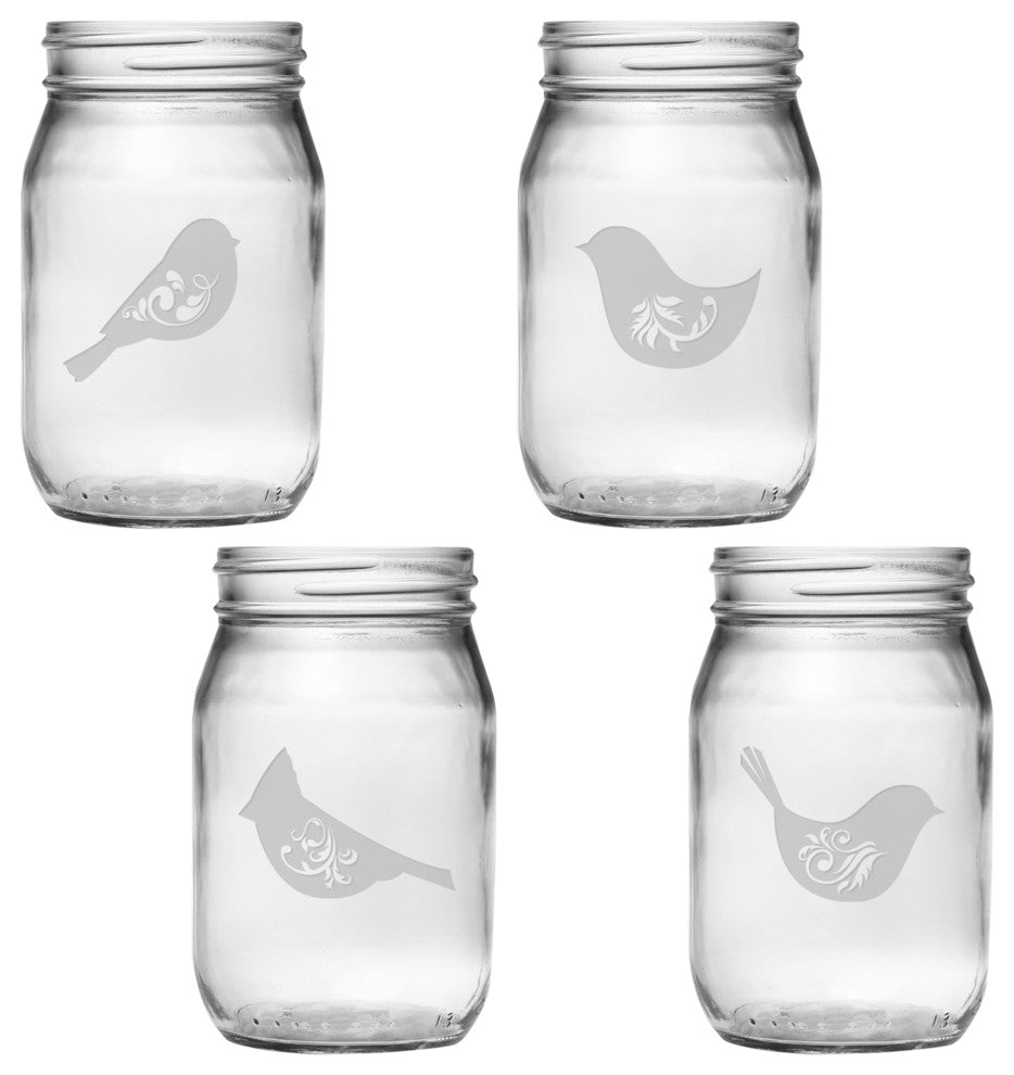 Birds of a Feather 4-Piece Drinking Jar Set