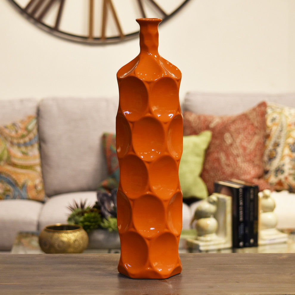Ceramic Round Bottle Vase, Orange, Large