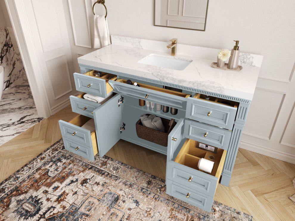 Paris 60" Single Sink Bathroom Vanity, Blue Heather 2" Empira Quartz