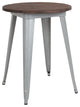 24" Round Silver Metal Indoor Table With Walnut Rustic Wood Top
