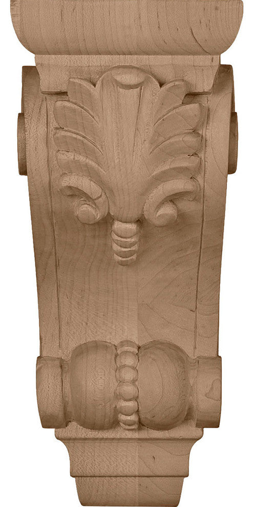3 3/4"W x 4 3/8"D x 8 1/2"H Medium Fig Leaf Corbel, Alder