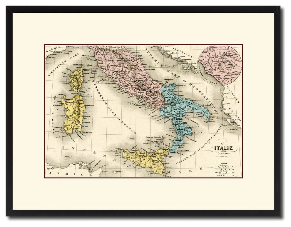 Italy, Rome Map Print On Canvas With Black Frame, 16" X 21"