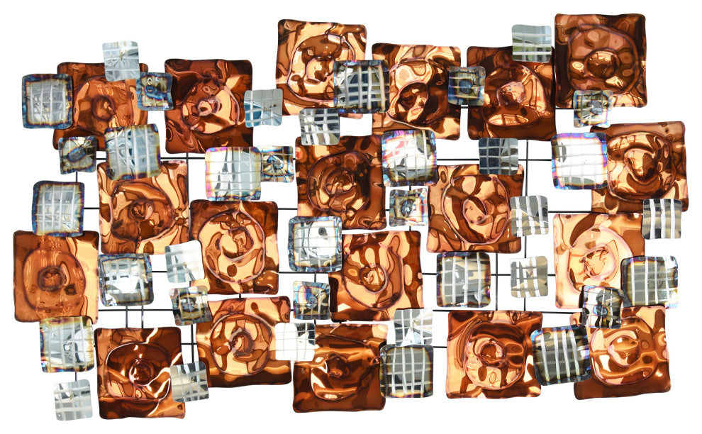 Hand Painted Etched Metal Wall Sculpture, Multi Color, Maze