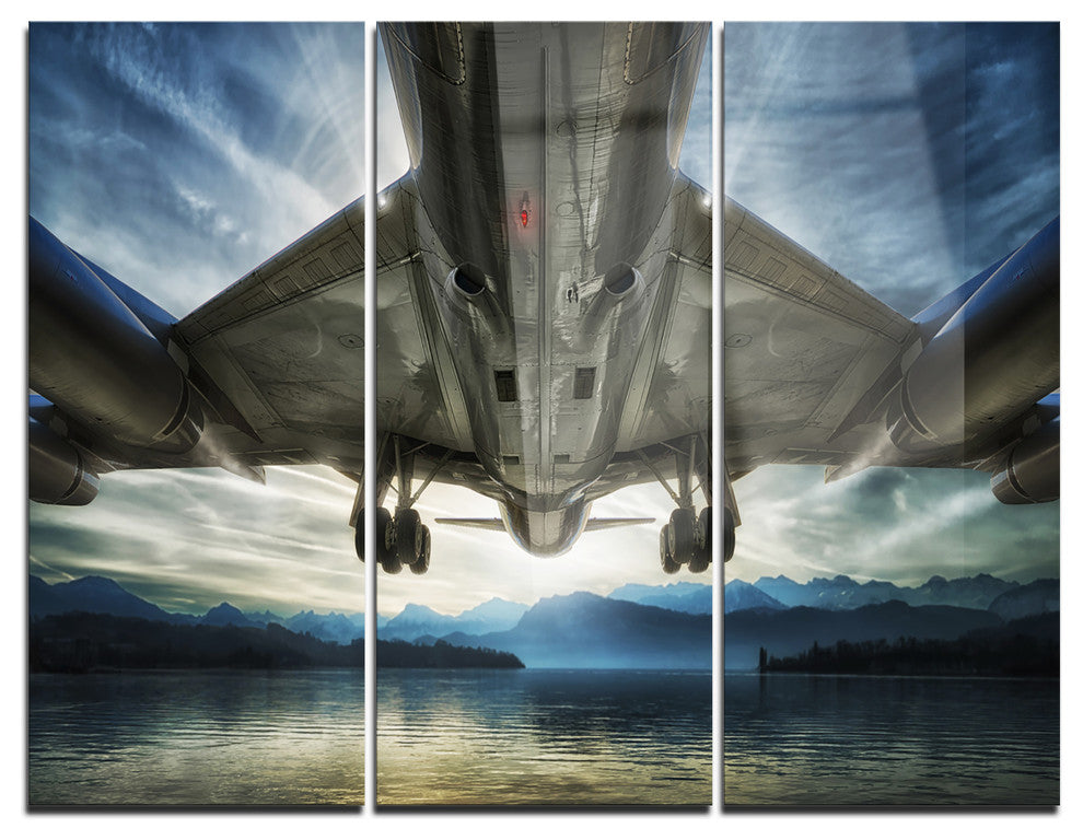 "Plane Over Beach and Sea" Photography Metal Wall Art, 3 Panels, 36"x28"