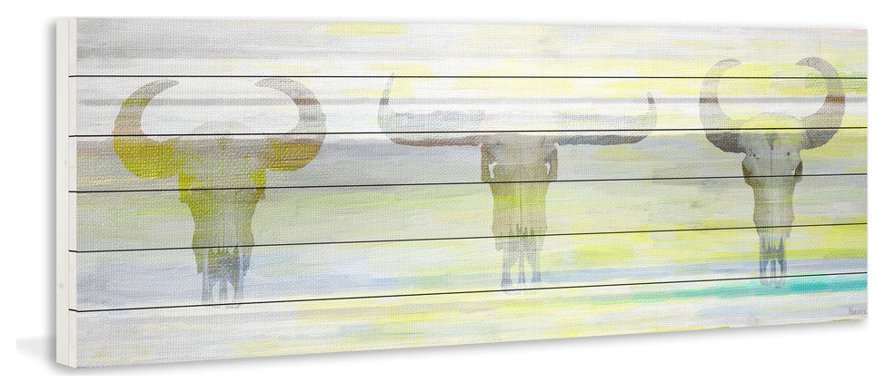 "Three Skulls" Print on White Wood, 60"x20"