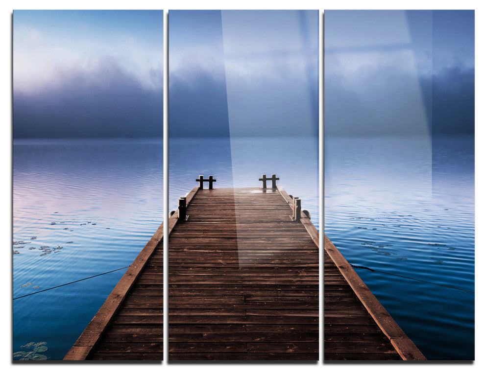 "Wooden Pier Under Foggy Sky" Photo Metal Wall Art, 3 Panels, 36"x28"