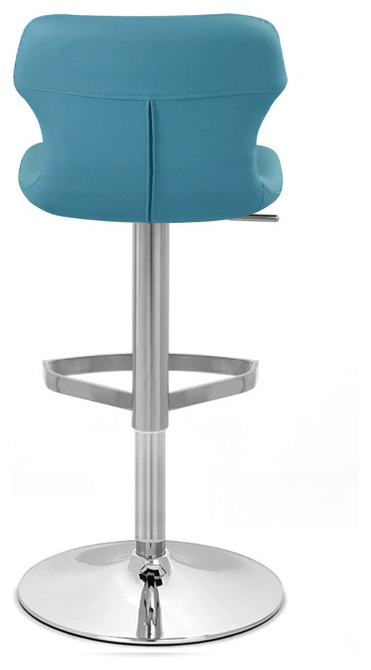 Modern Ellery Bar Stool Teal Leatherette Polished Chrome Adjustable Base