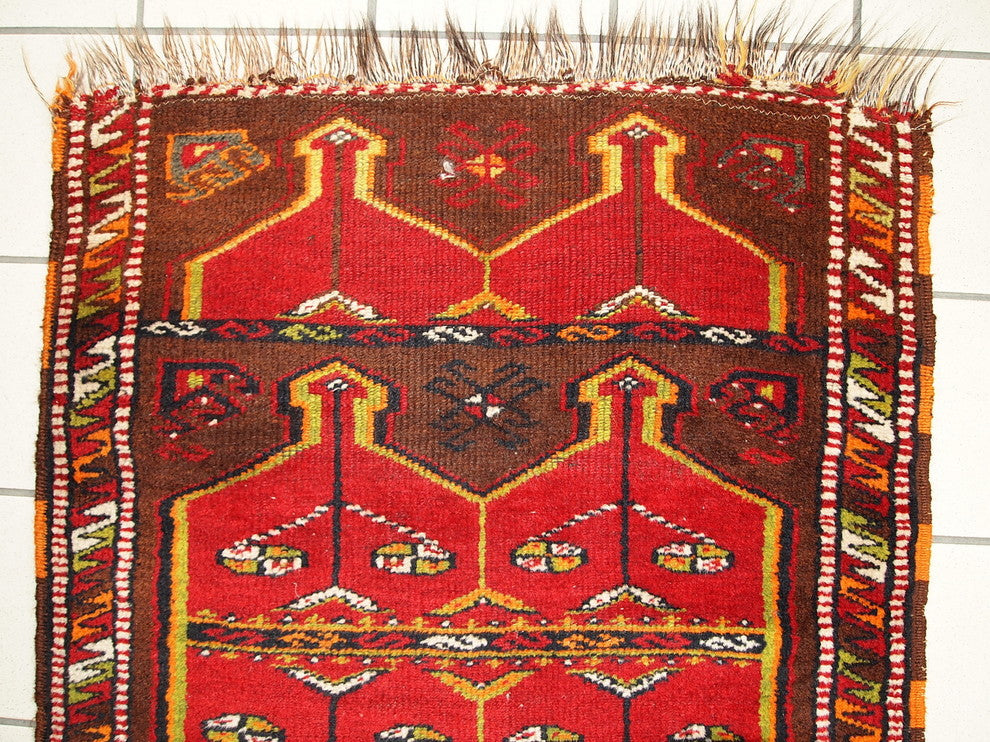 Consigned, Hand Made Antique Collectible Turkish Yastik Rug 2.5'x6.2'