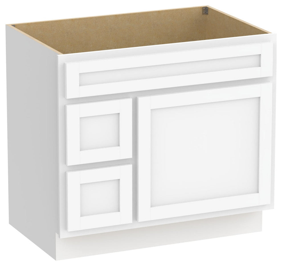 Vanity Art Vanity Base Cabinet, No Top, Drawers on Left, 36", White