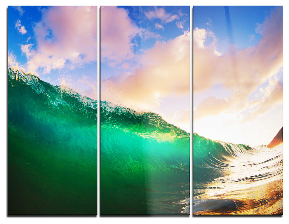 "Waves Under Cloudy Sky" Metal Wall Art, 3 Panels, 36"x28"