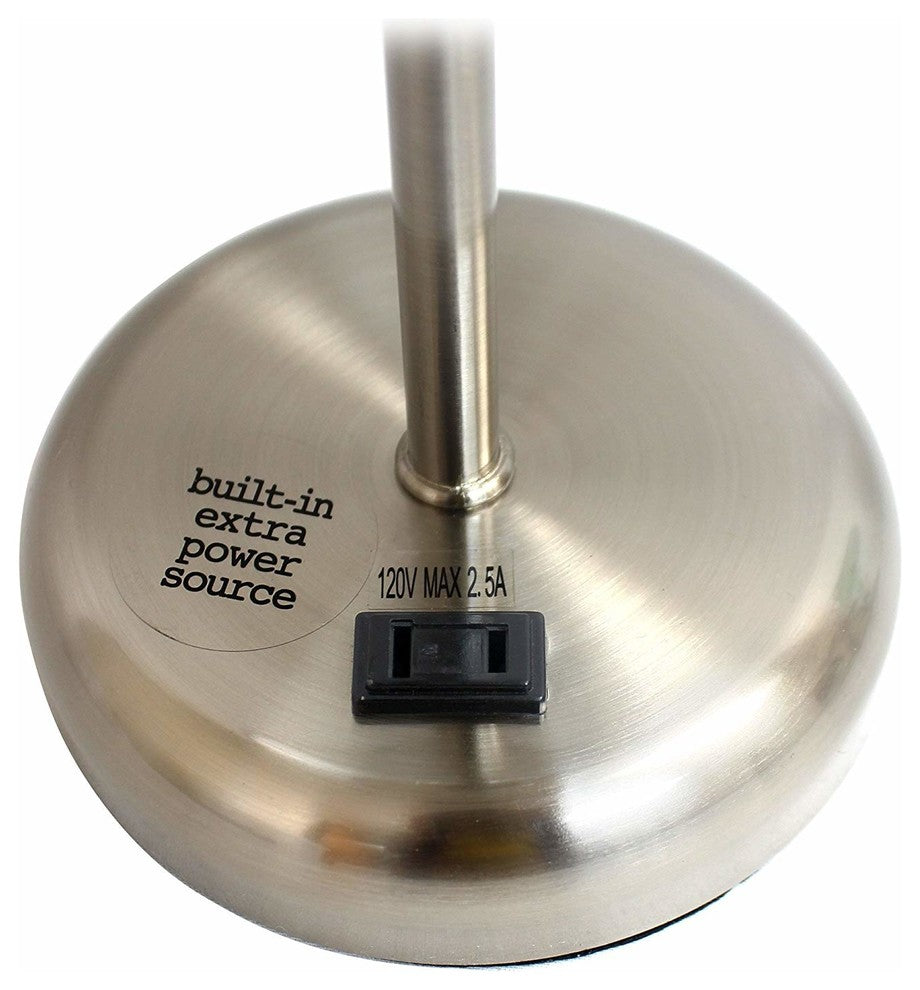 Gray Brushed Steel Lamp With Charging Outlet and Shade, Gray, Pack of 2