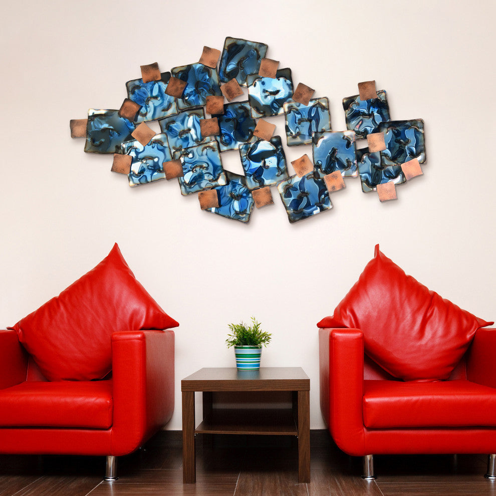 Hand Painted Etched Metal Wall Sculpture, Multi Color, Mesh