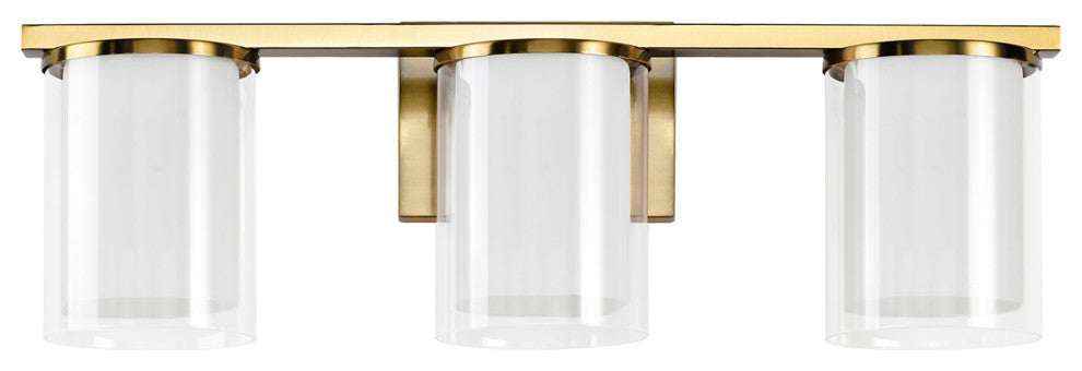 3-Light Gold Modern Vanity Light With Clear Glass and White Glass Dual Shades