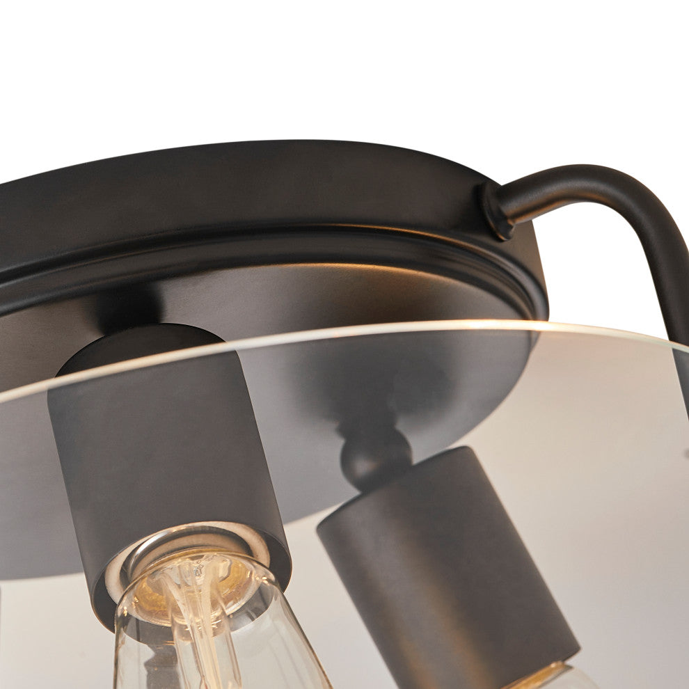 Modern 3-Light Black Semi Flush Mount Ceiling Light with Glass Shade