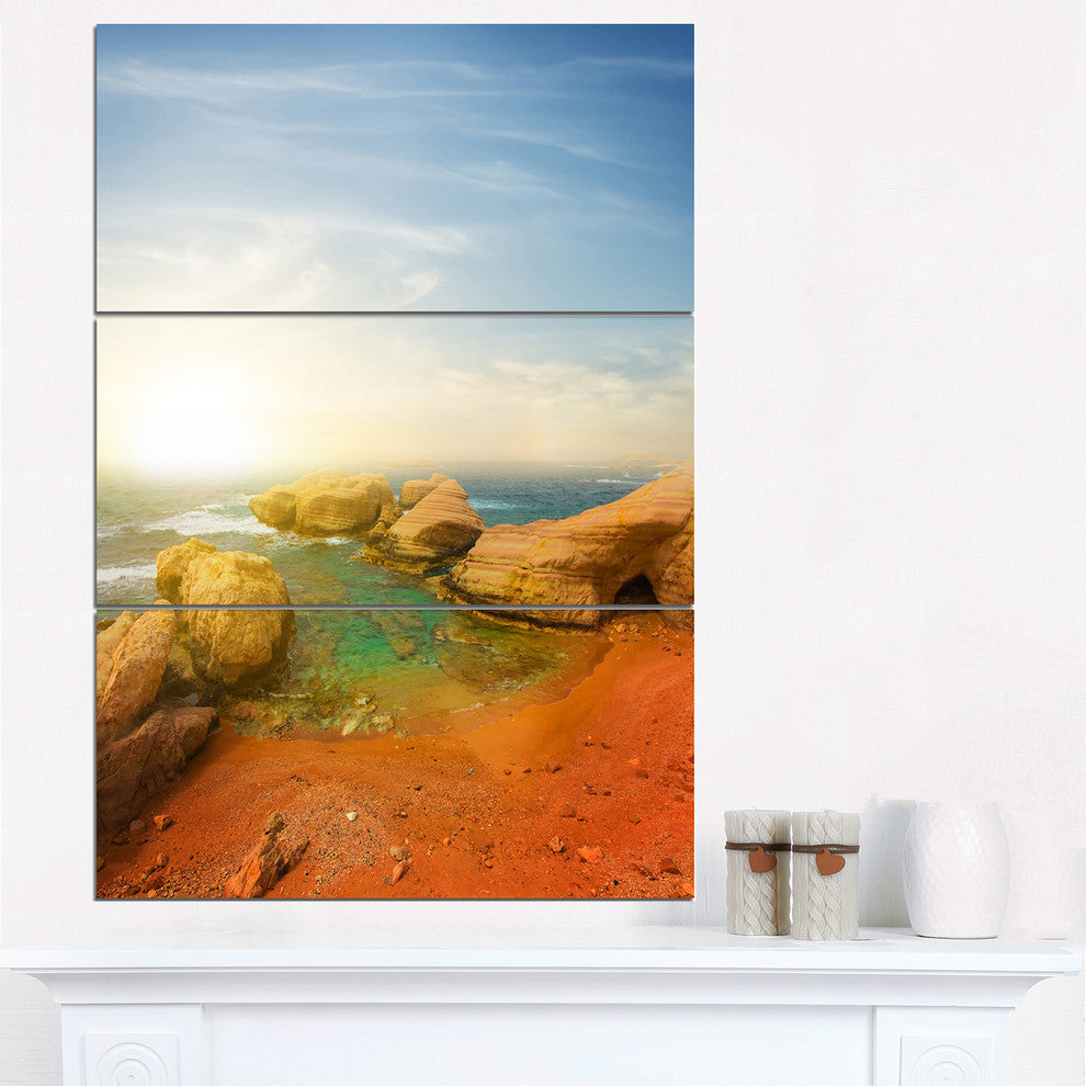 "Rocky Red Beach and Blue Sky" Metal Wall Art, 3 Panels, 28"x36"
