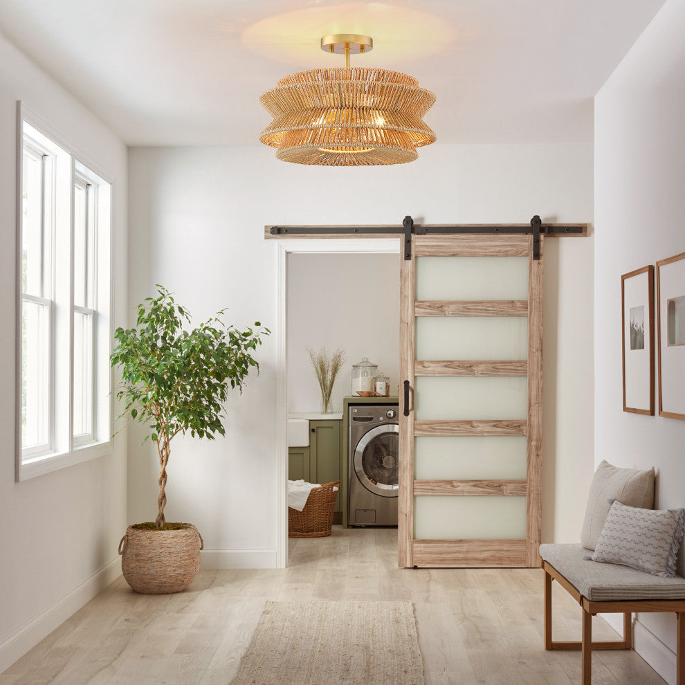 16" 2-Light Bohemian Woven Rope Semi-Flush Mount Ceiling Light