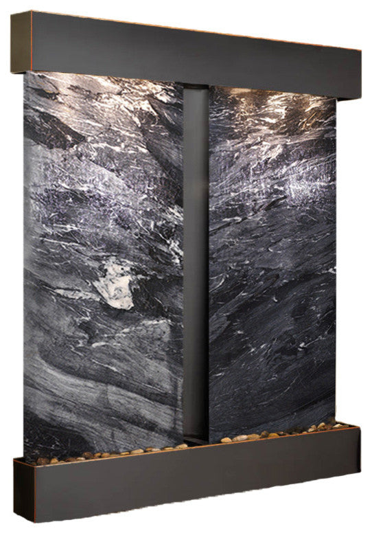 Cottonwood Falls Water Fountain, Black Spider Marble, Blackened Copper, Square