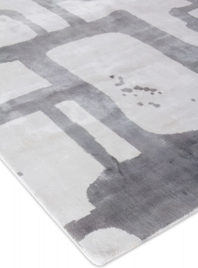 Koda Hand-Loomed Bamboo Silk and Cotton Silver/Ivory Area Rug, 10'x14'