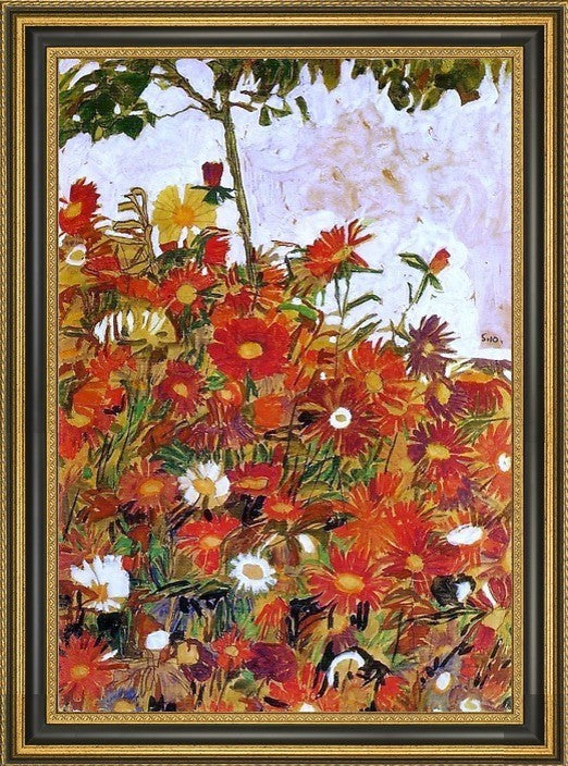 Egon Schiele Field of Flowers Framed Premium Canvas Print, 16"x24"