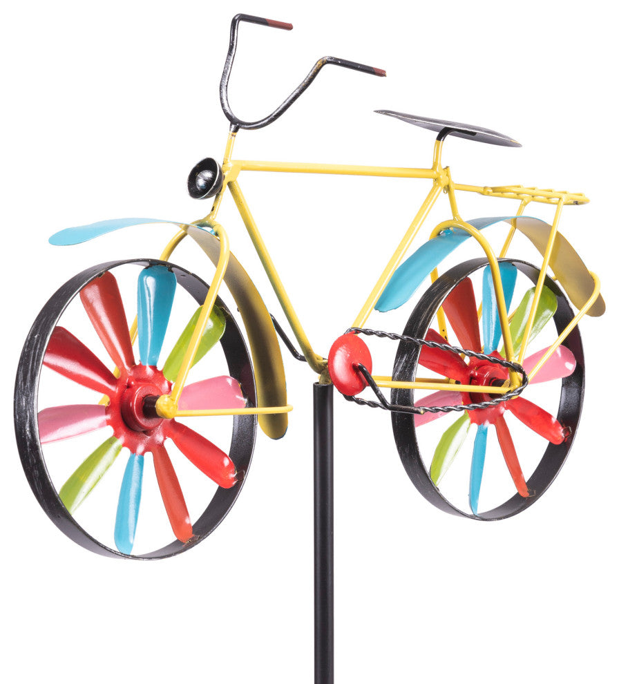 42" Tall Outdoor Metal Bicycle Wind Spinner Garden Stake Decoration, Multicolor
