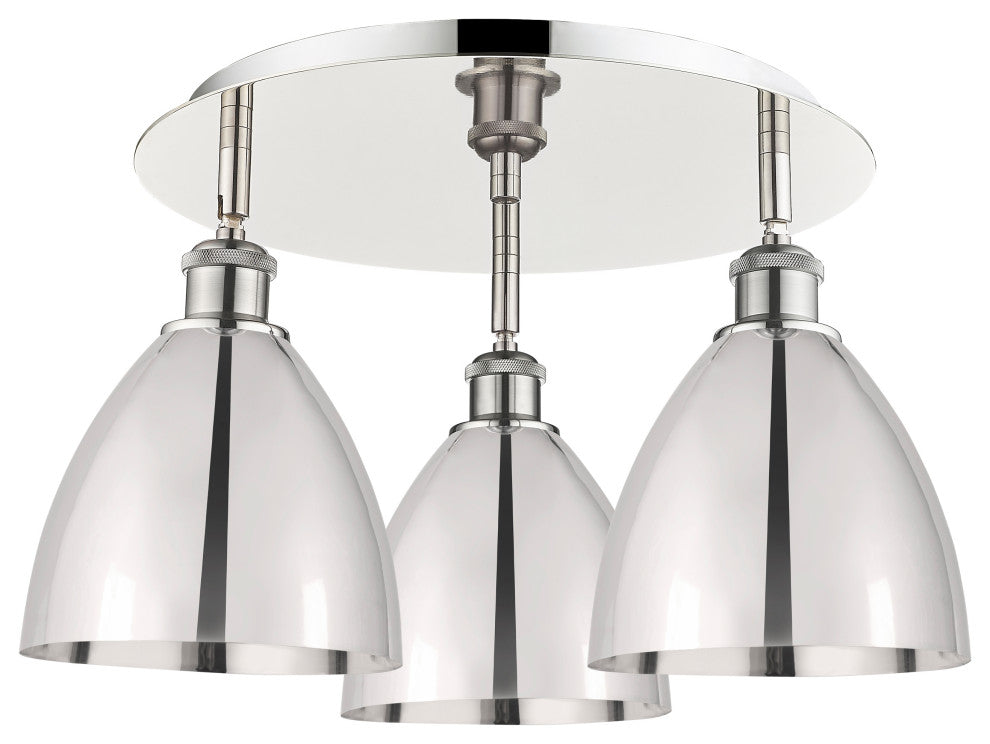 Ballston Dome-3 Light 19" Flush Mount-Polished Nickel, Polished Nickel Shade