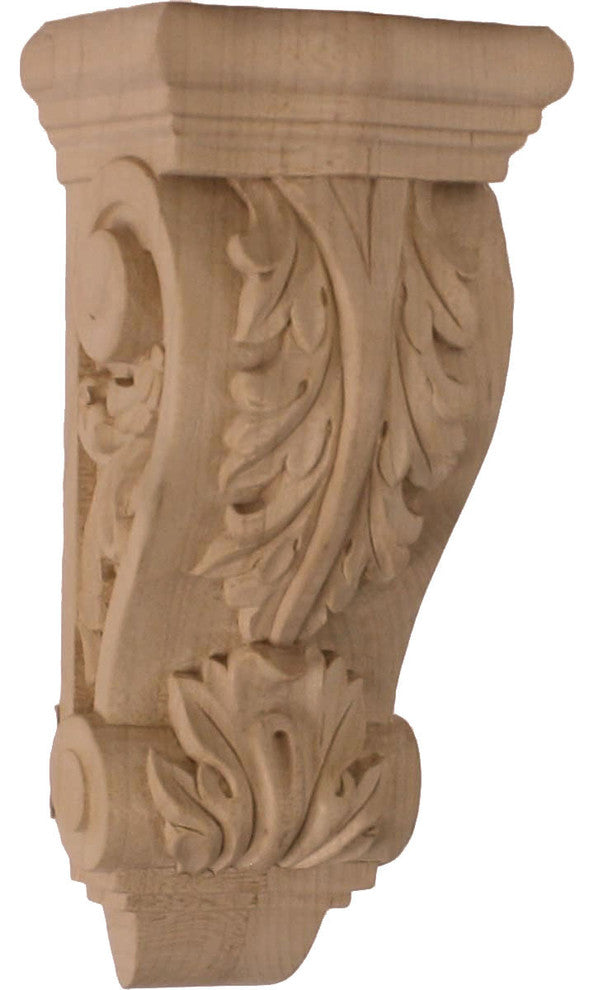 3 1/2"W x 2 7/8"D x 7 3/4"H Small Farmingdale Acanthus Corbel, Alder