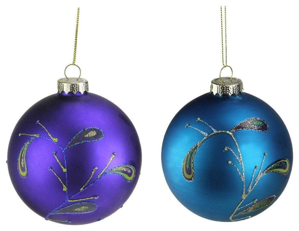Regal Peacock Purple and Blue Glass Ball Christmas Ornaments, 4"