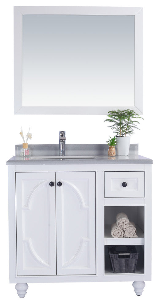 Odyssey, 36" White Cabinet With White Stripes Marble Countertop