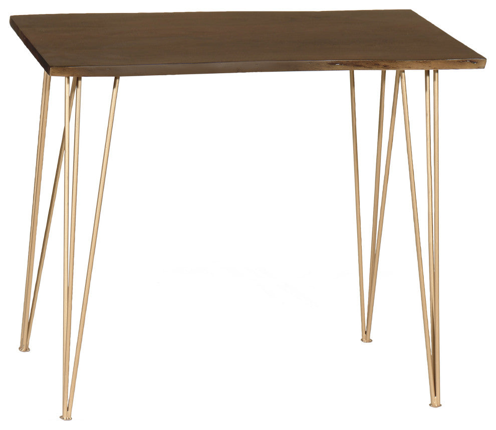 Seti Live Edge Bar Table, Elm and Gold