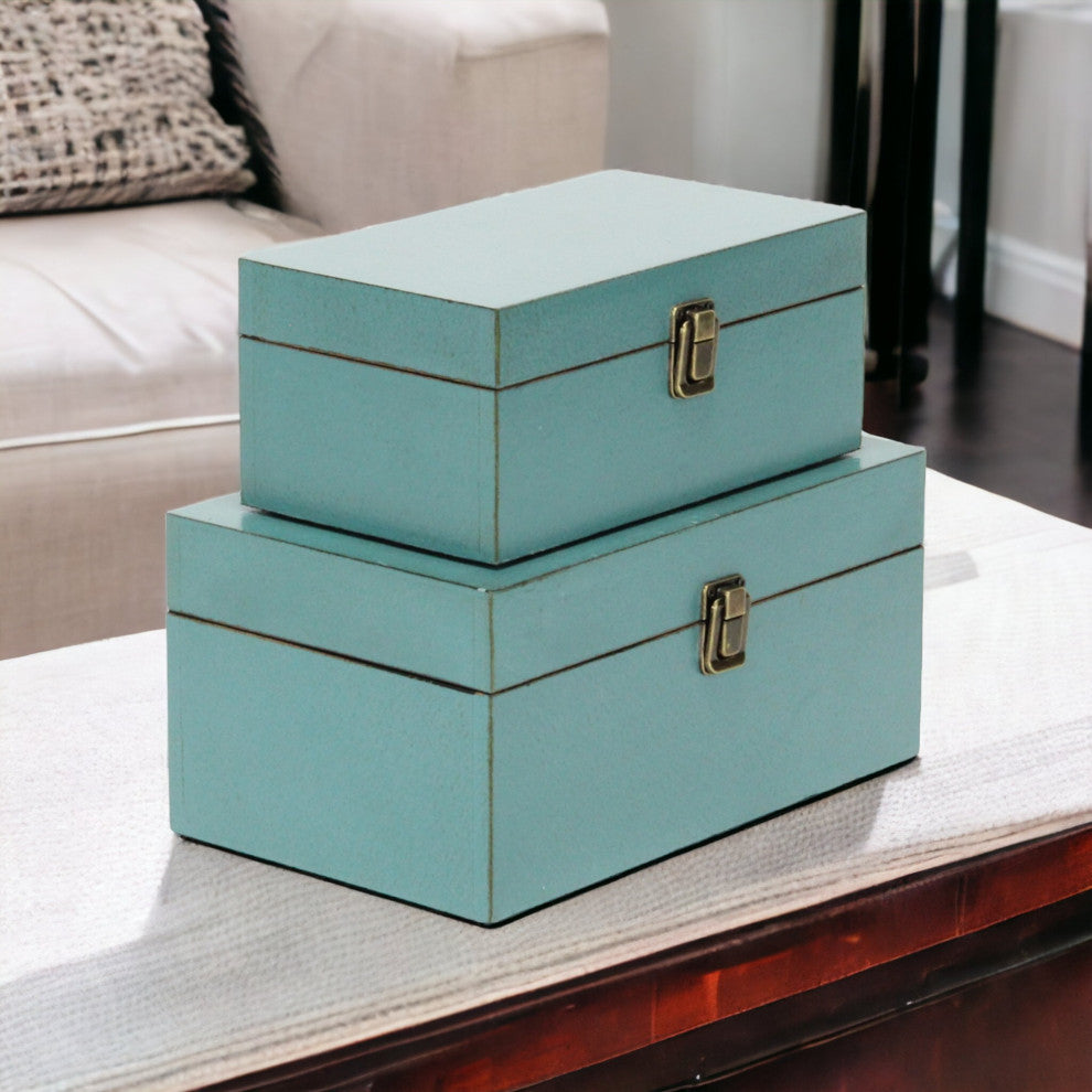 Wooden Keepsake Boxes, Set of 2, Teal