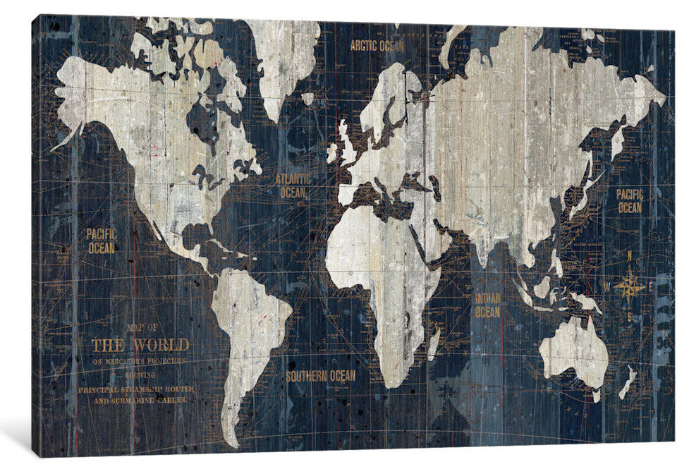 "Old World Map Blue" by Wild Apple Portfolio, 18"x12"
