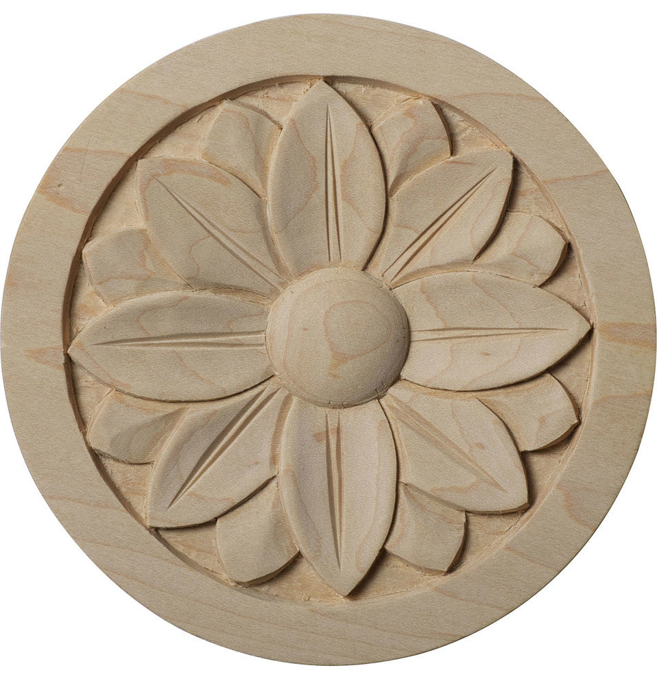 5"W x 5"H x 3/4"P Bedford Rosette, Rubberwood