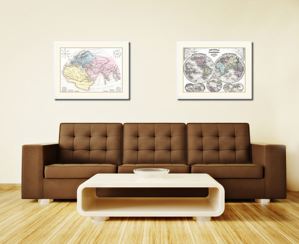 World In The Time Of Ptolomy Old Map Print On Canvas With Frame 28" X 37"