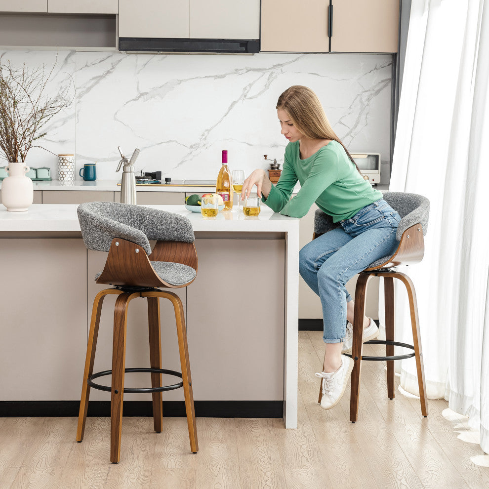 Set of 2 Mid-century Modern Walnut Swivel Bar Stool