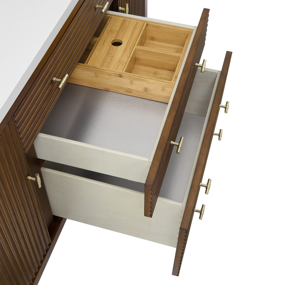 Myrrin 60" Double Vanity, Mid Century Walnut, 3 CM White Zeus Top