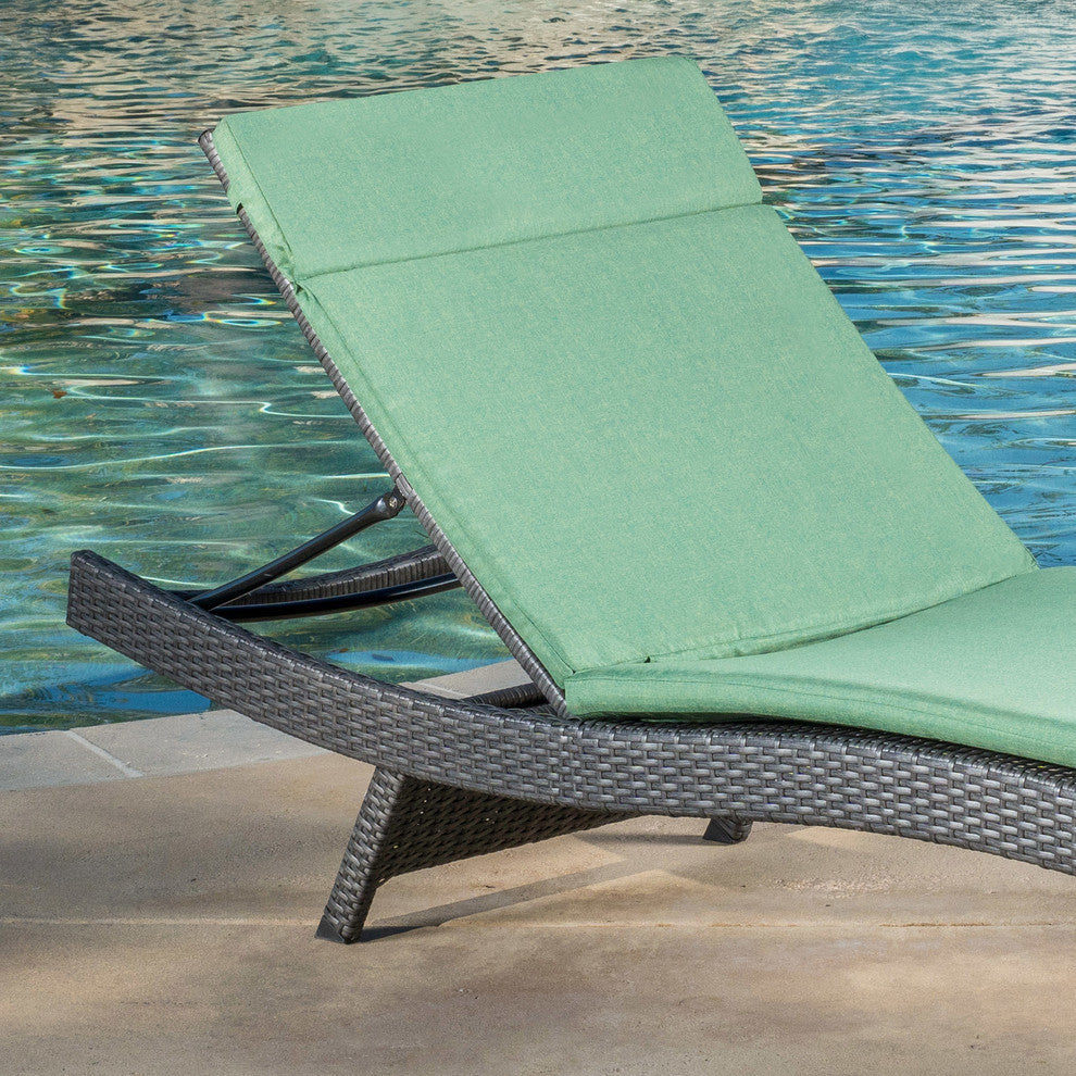 GDF Studio Nassau Outdoor Wicker Adjustable Lounges, Green Cushions, Set of 2