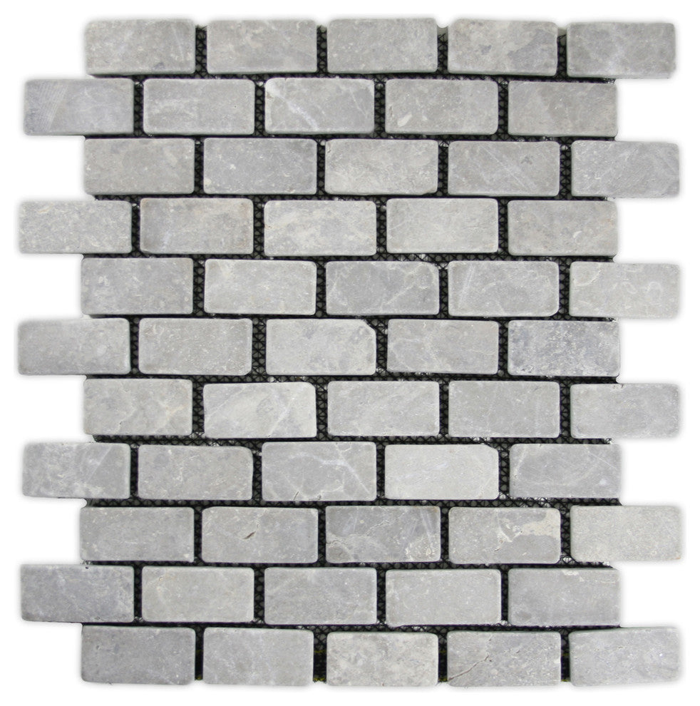 12x12 mesh pebble mosaic, light grey stone tile for walls, floors