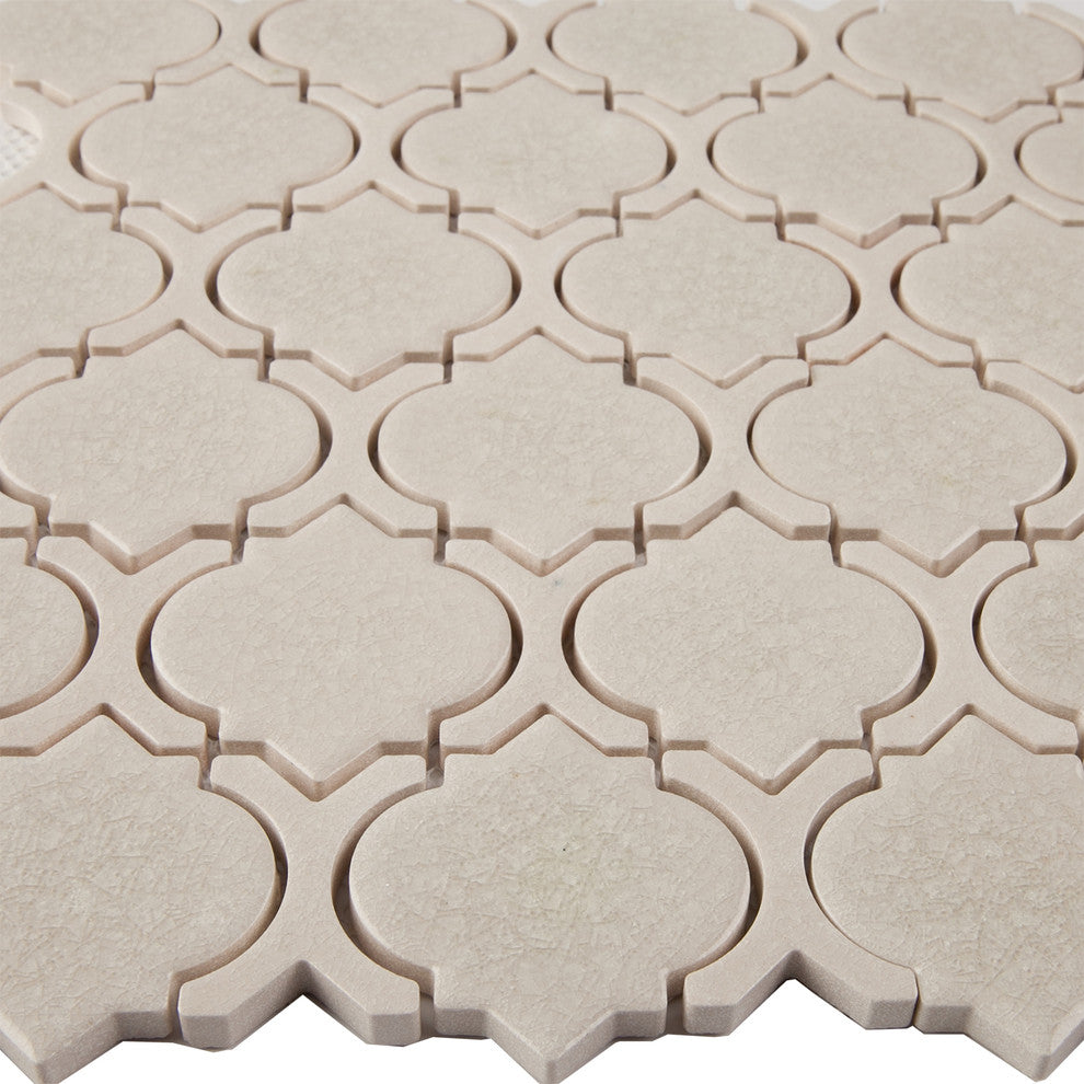 12"x11"Crackled Glass Mosaic Tile, Alabaster, Arabesque, Sample