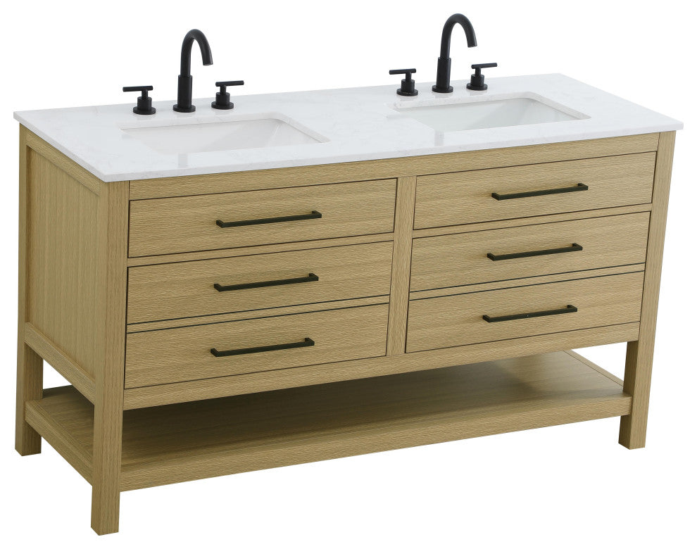 Home Living 54" Double Bathroom Vanity, Honey Brown