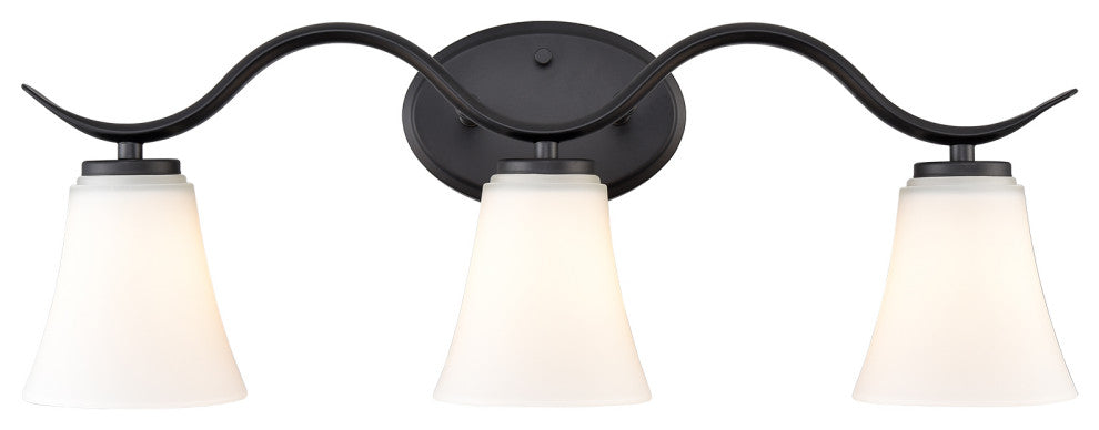 Black Bath Vanity Light With Milk Glass 3-Light