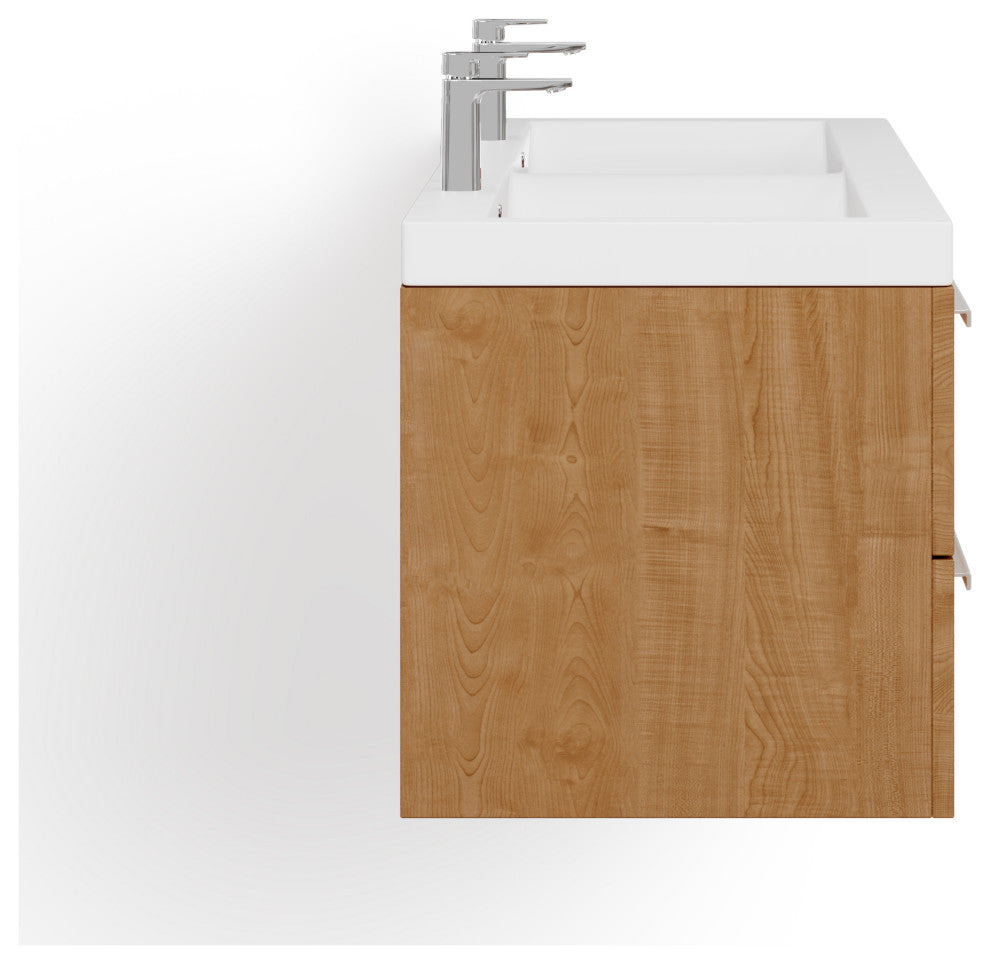 The Aeris Bathroom Vanity, Oak, 55", Double Sink, Wall Mount