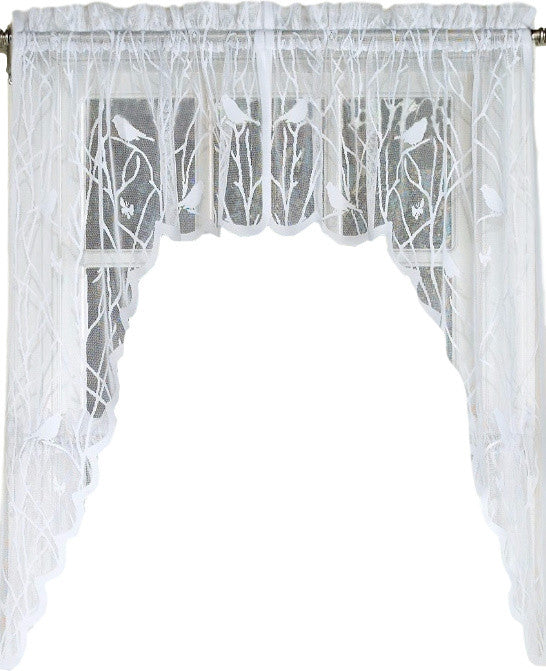Songbird White Lace Kitchen Curtain, 56"x38" Swag Pair
